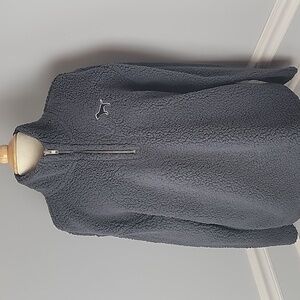 PINK VICTORIA'S SECRET Gray Fleece 1/4 Zip Pull Over Preppy Boho Teddy Shacket M
